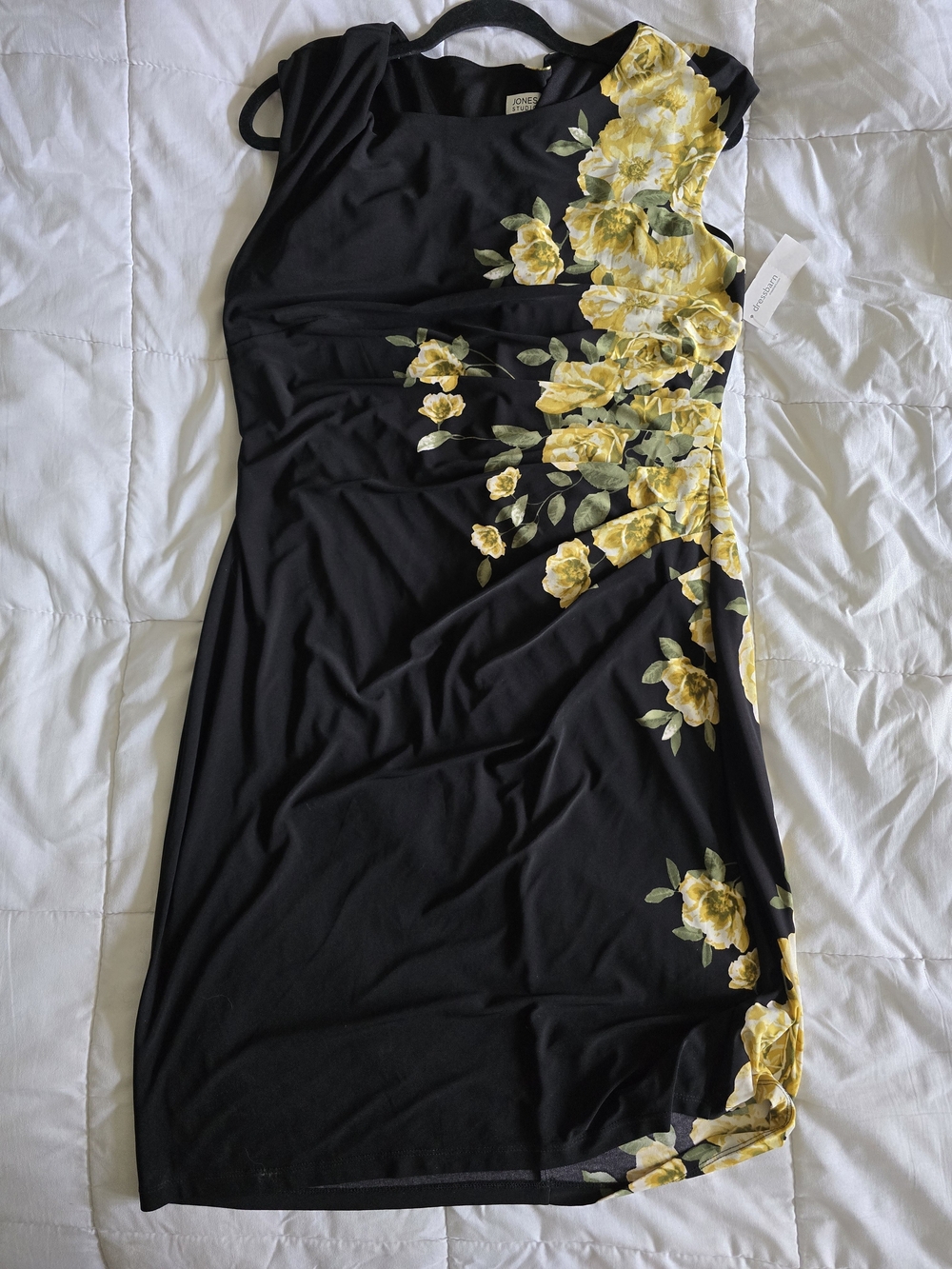 Jones Studio Black Midi Dress with Yellow Floral Accent